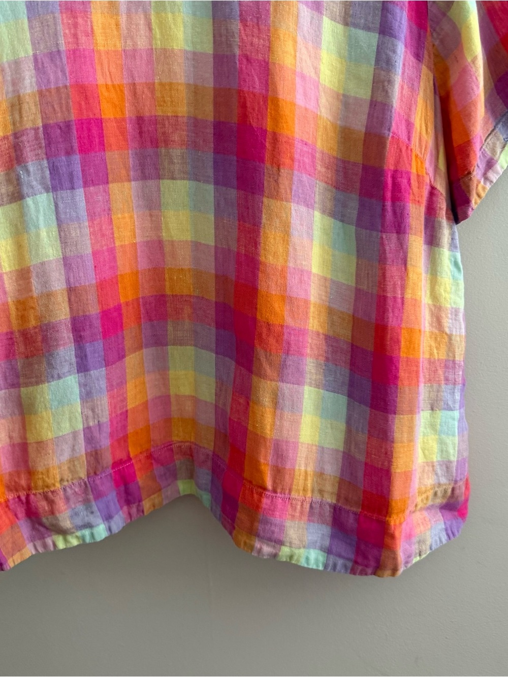 Lands End Linen Colorful Madras Plaid Short Sleeve Top women’s size 1X - Picture 5 of 6